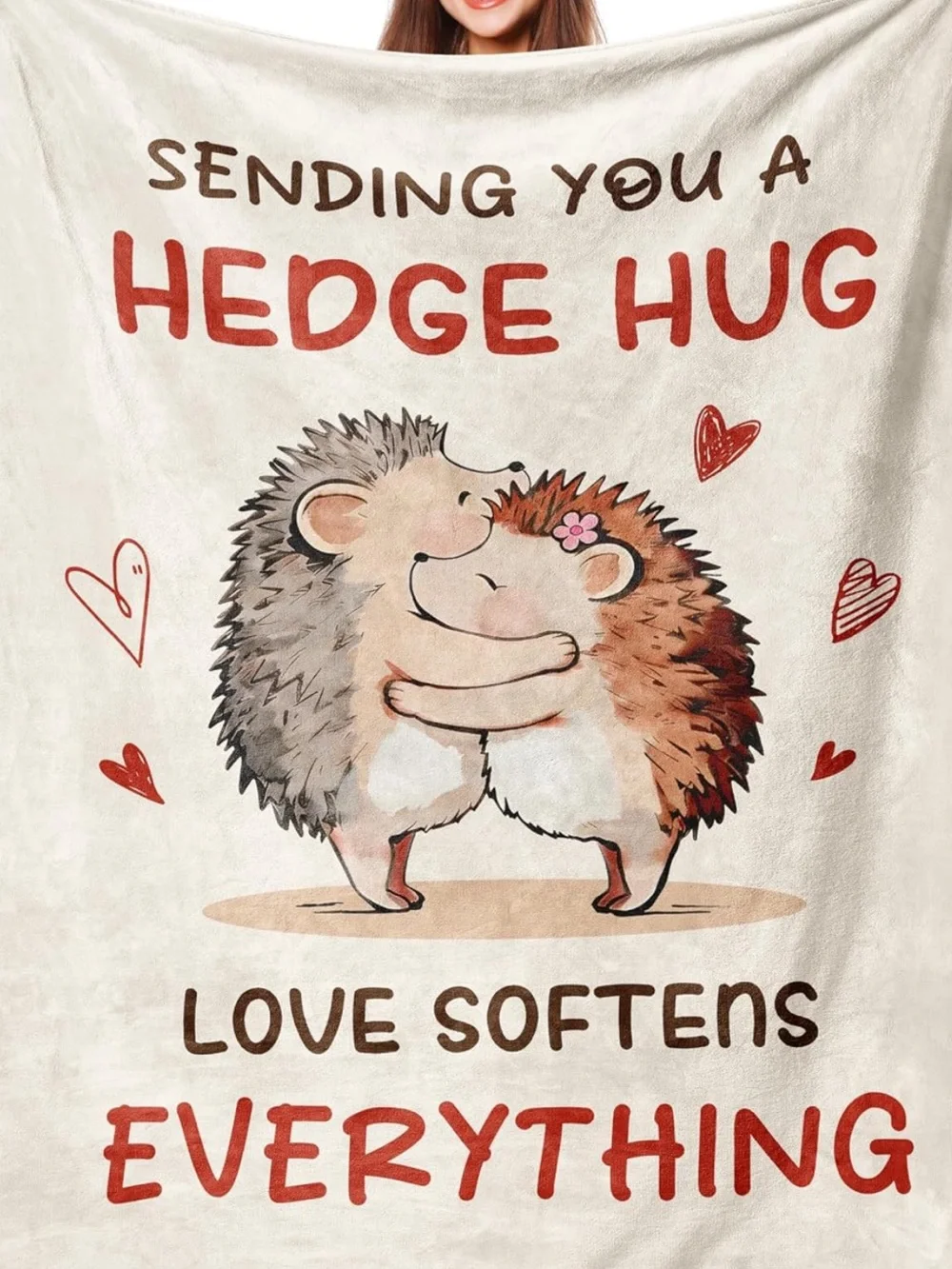 Sending You a Hedge Hug Cream Flannel Throw Blanket - Cute Hedgehog Design